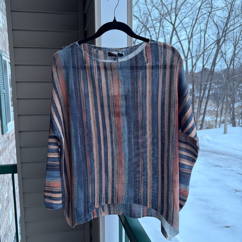 🆕 M Collection Made in Italy Striped Knit Top Blue Orange Mesh Size M Casual - Picture 3 of 17